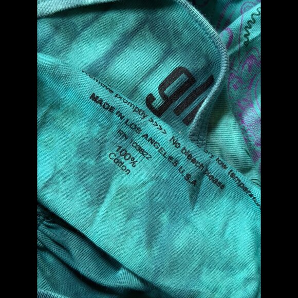 Glima Top Small Womens Green Boho y2k 3/4 Sleeve Abstract Tie Dye Shirt - Picture 5 of 5